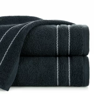 Ręcznik kąpielowy 50x90 cm bawełniany kolor granatowy zdobiony paseczkami 500 g/m2 EMINA
