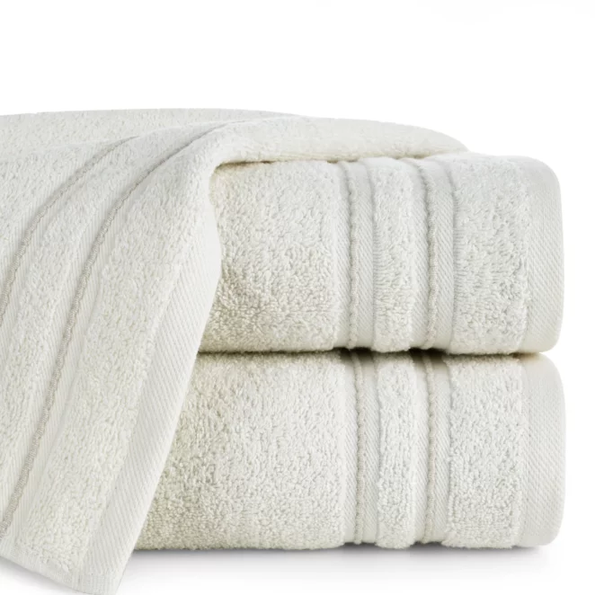 Ręcznik kąpielowy 50x90 cm bawełniany kolor kremowy zdobiony paseczkami 500 g/m2 EMINA