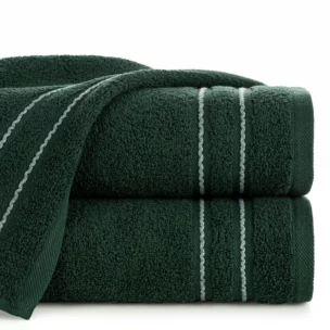 Ręcznik do rąk 30x50 cm bawełniany kolor zielony zdobiony paseczkami 500 g/m2 EMINA