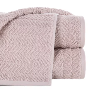 Ręcznik kąpielowy 50x90 cm bawełniany kolor pudrowy zdobiony wzorem jodełki 550 g/m2 ETNO