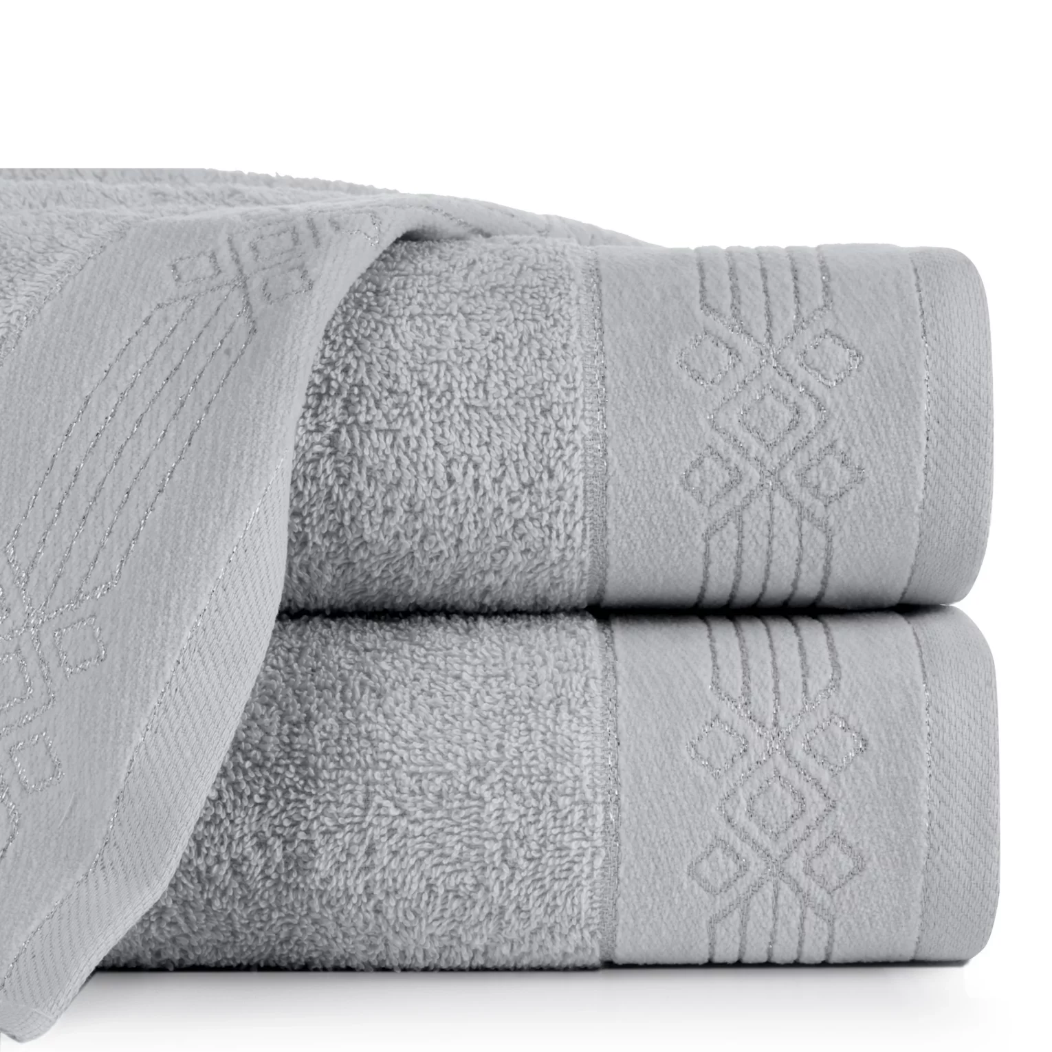 Ręcznik kąpielowy 50x90 cm bawełniany kolor srebrny z geometrycznym ornamentem 520 g/m2 KAMELA