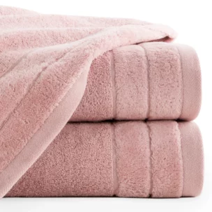 Ręcznik do rąk 30x50 cm bawełniany kolor pudrowy róż z welwetową bordiurą 500 g/m2 DAMLA