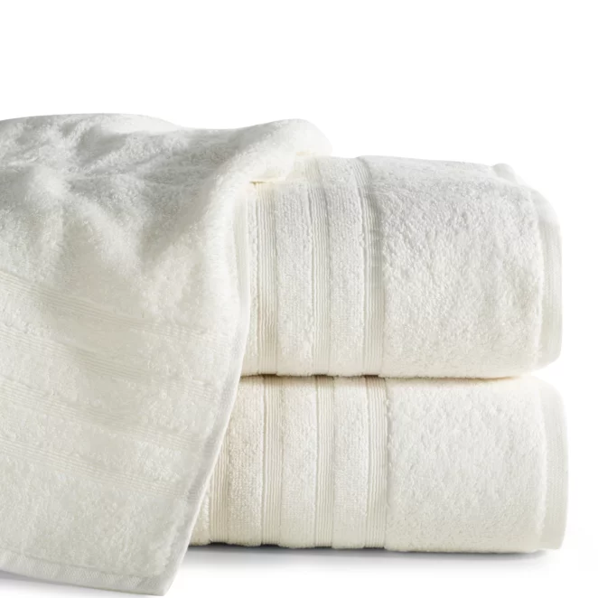 Ręcznik kąpielowy 50x90 cm bawełniany kolor kremowy z bawełny egipskiej zdobiony pasami 500 g/m2 LAVIN