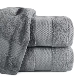 Ręcznik kąpielowy 50x90 cm bawełniany kolor stalowy z żakardową bordiurą w stylu eko 500 g/m2 LORITA