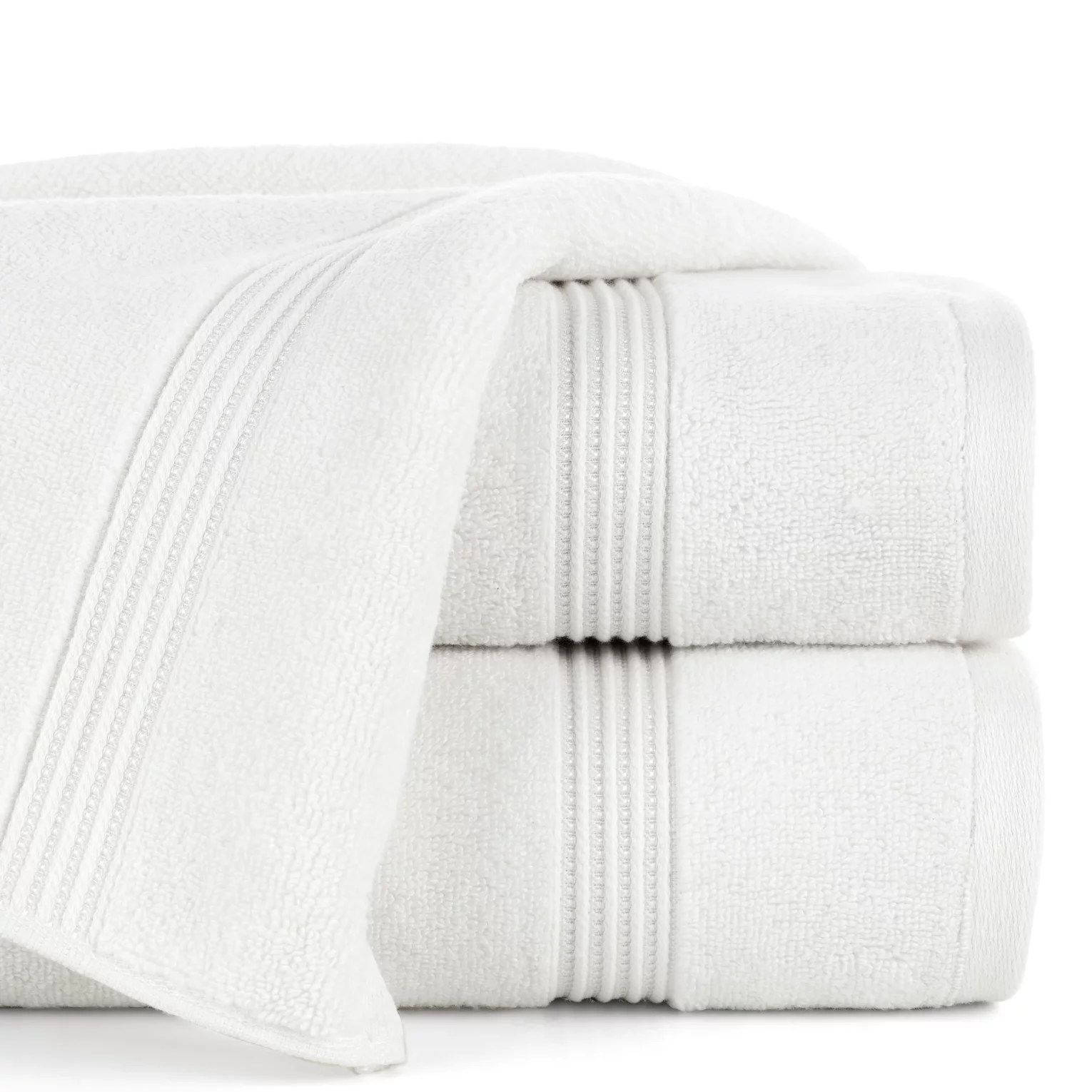 Ręcznik kąpielowy 50x90 cm bawełniany kolor biały 0 twist zdobiony paseczkami 550 g/m2 MOLLY