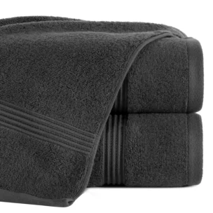 Ręcznik do rąk 30x50 cm bawełniany kolor czarny 0 twist zdobiony paseczkami 550 g/m2 MOLLY