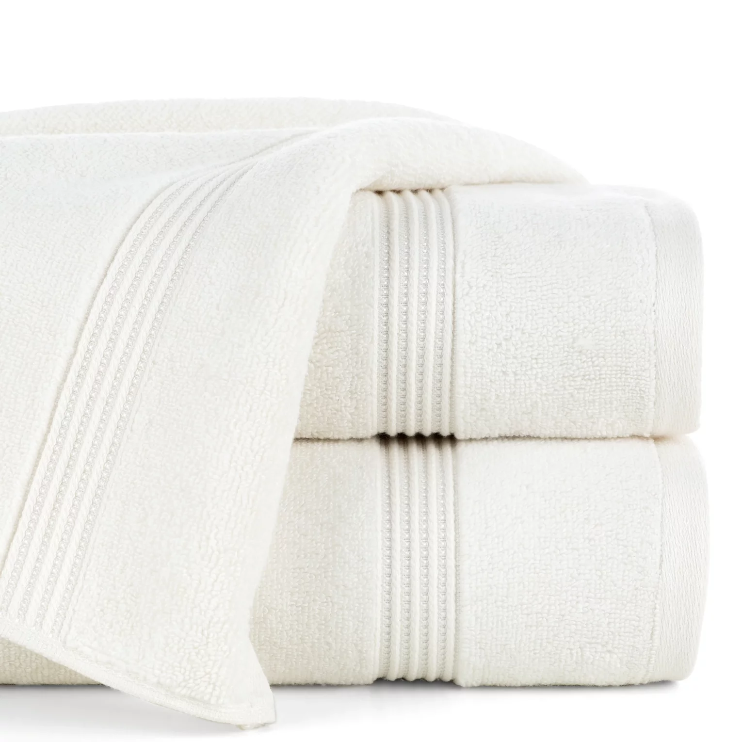Ręcznik do rąk 30x50 cm bawełniany kolor kremowy 0 twist zdobiony paseczkami 550 g/m2 MOLLY