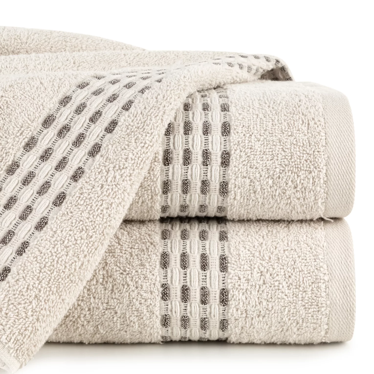 Ręcznik do rąk 30x50 cm bawełniany kolor beżowy z przeplataną bordiurą 500 g/m2 RIVA