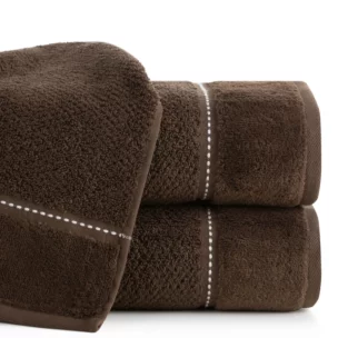 Ręcznik kąpielowy 50x90 cm bawełniany kolor brązowy o ryżowej strukturze ze stebnowaniem i welwetową bordiurą 500 g/m2 SALADO