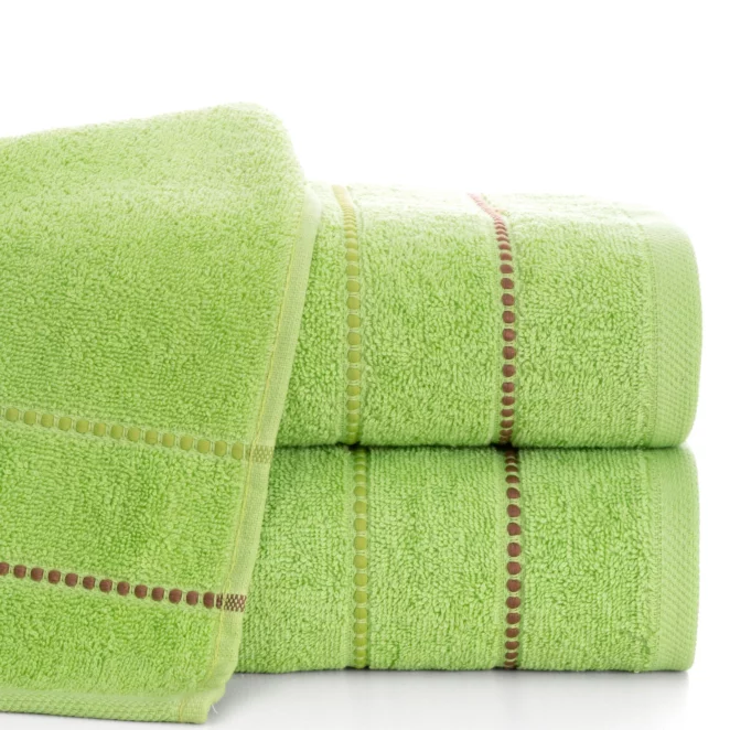 Ręcznik do rąk 30x50 cm bawełniany kolor jasnozielony z kontrastującymi paseczkami 500 g/m2 SUZI