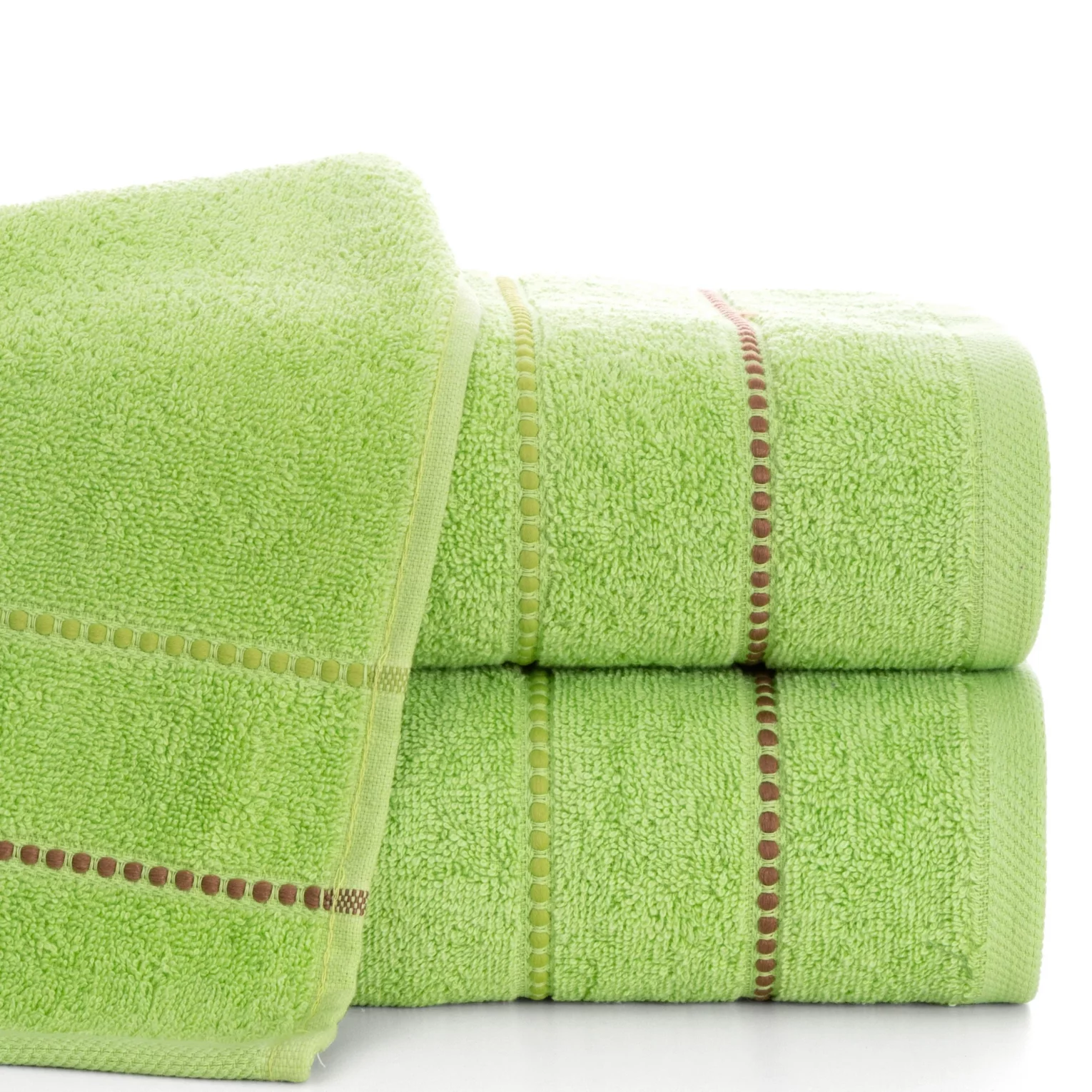 Ręcznik kąpielowy 50x90 cm bawełniany kolor jasnozielony z kontrastującymi paseczkami 500 g/m2 SUZI