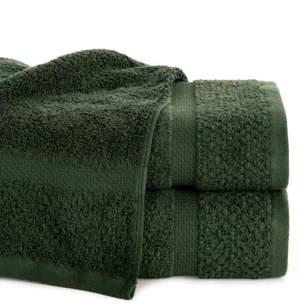 Ręcznik kąpielowy 50x90 cm bawełniany kolor ciemnozielony podkreślony ryżową bordiurą 530 g/m2 VILIA