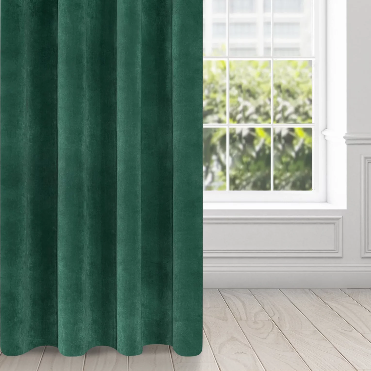 Zasłona ciemnozielona z ekskluzywnego aksamitnego welwetu 290 g/m2 140x250 cm 10 szt. przelotek - RIA - Diva Line