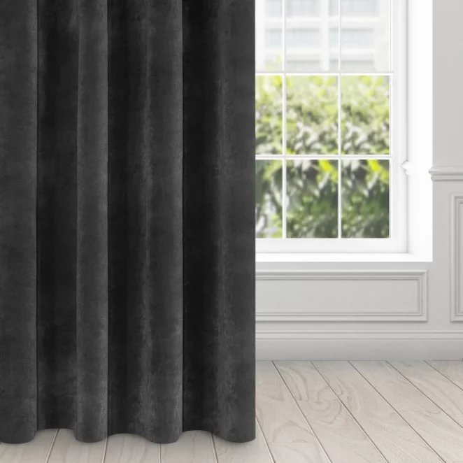 Zasłona czarna z ekskluzywnego matowego aksamitnego welwetu 290 g/m2 140x250 cm 10 szt. przelotek - RIA - Diva Line