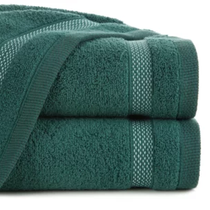 Ręcznik do rąk 30x50 cm bawełniany kolor ciemnozielony zero twist z bordiurą w paski 400 g/m2 RIKI