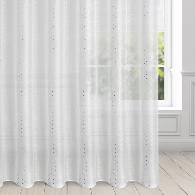 Firana biała z srebrnym nadrukiem drobnych kwadracików 400x250 cm taśma SIBEL