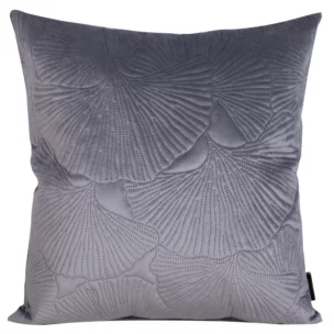Poszewka na poduszkę 45x45 cm welwetowa kolor stalowy z wytłaczanym wzorem liści miłorzębu VELVET 58 Eurofirany Premium