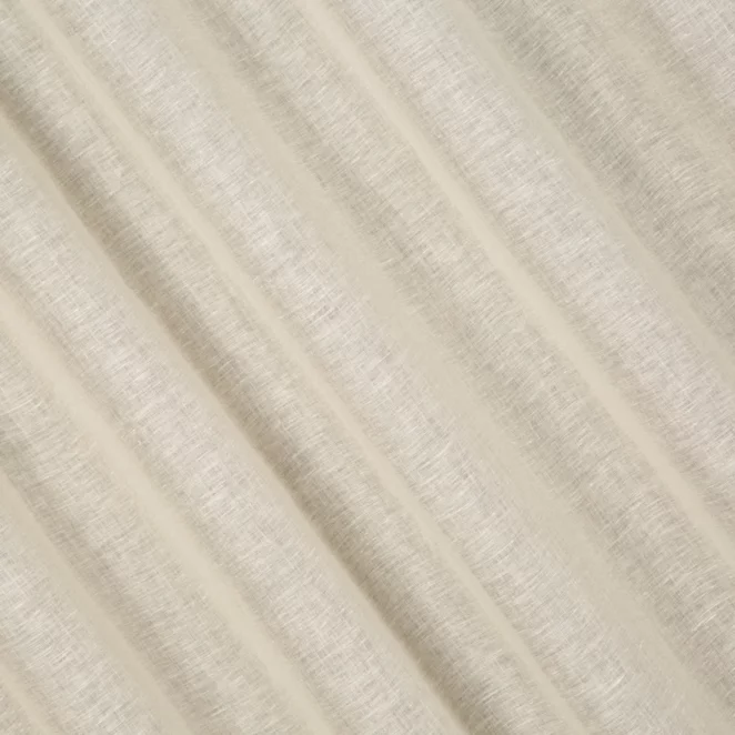 H10/3 Firana szyta na taśmie 5 cm beżowa wykonana z naturalnej lnianej tkaniny, matowa, wykończona obciążnikiem