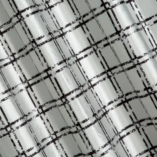 M204/9 Zasłona szyta na taśmie 5 cm naturalno czarna z grubej welwetowej tkaniny w elegancki geometryczny wzór Italissima Eva Minge