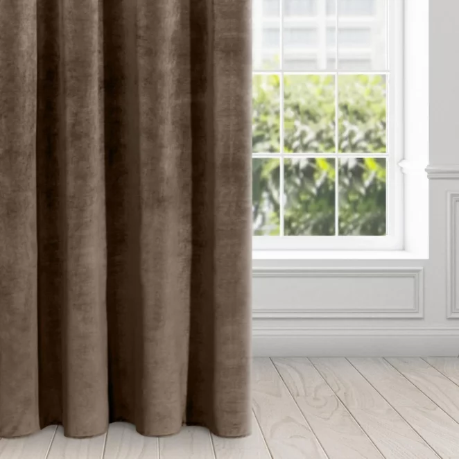 Zasłona brązowa z ekskluzywnego aksamitnego welwetu 290 g/m2 140x250 cm 10 szt. przelotek - VILLA