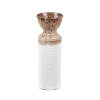 Wazon ceramiczny biało-brązowy  z wytłaczanym wzorem średnica 13x35 cm ERINA