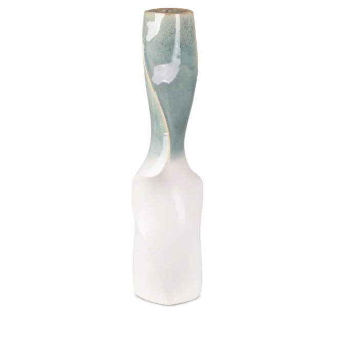 Wazon ceramiczny kremowo-miętowy w stylu boho z efektem ombre średnica 16x62 cm LIANA