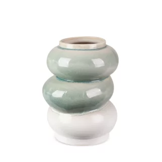 Wazon ceramiczny kremowo-miętowy w stylu boho z efektem ombre 21x19x26 cm LIANA