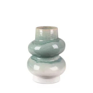 Wazon ceramiczny kremowo-miętowy w stylu boho z efektem ombre średnica 17x23 cm LIANA
