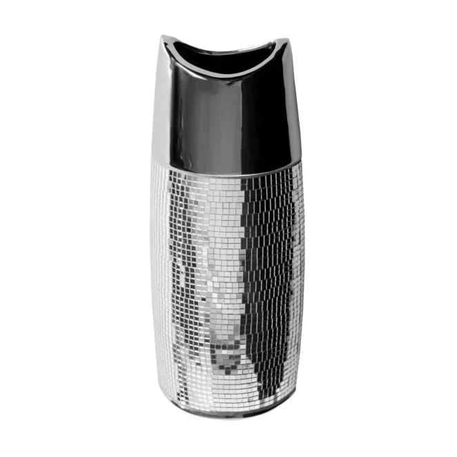 Wazon ceramiczny srebrny zdobiony drobnymi witrażowymi lusterkami 14x9x35 cm MIRONA