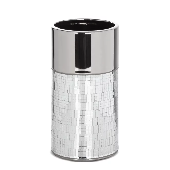 Wazon ceramiczny srebrny  zdobiony drobnymi witrażowymi lusterkami średnica 14x30 cm  MIRONA