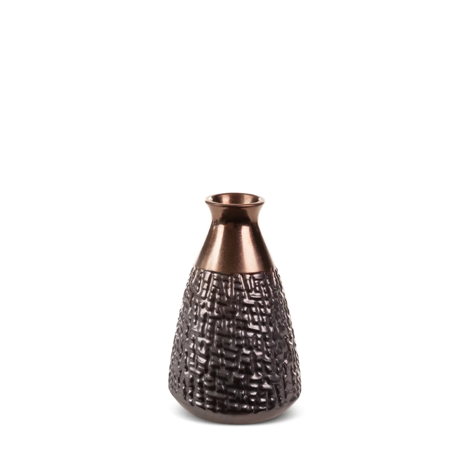 Wazon ceramiczny stalowo-brązowe  z wytłaczanym wzorem średnica 13x20 cm MORENA