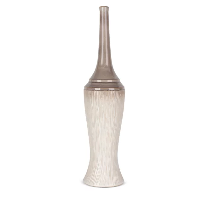 Wazon ceramiczny kremowo-brązowy  w stylu boho z cieniowaniem średnica 18x76 cm ROSINA