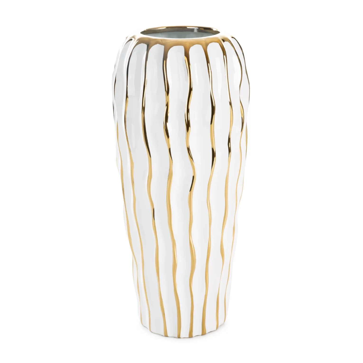 Wazon ceramiczny SAVANA 2 przecierany biało-złoty