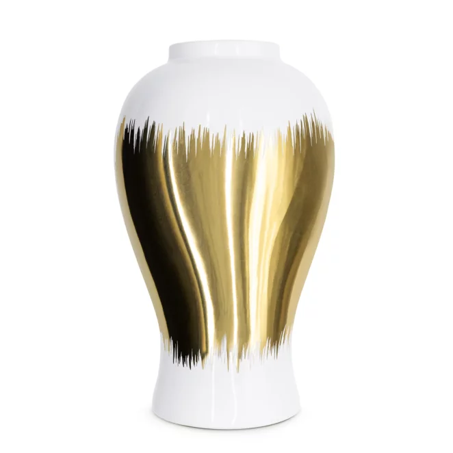 Wazon ceramiczny biało-złoty z motywem cieniowania średnica 21x34 cm