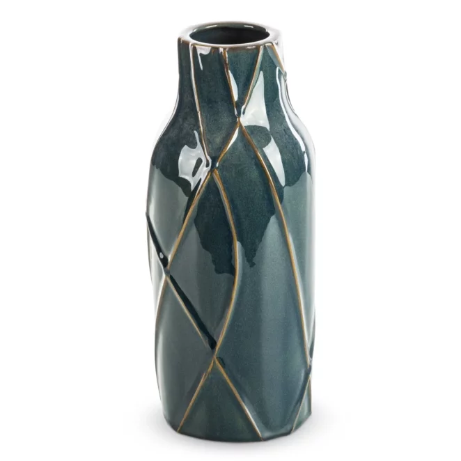 Wazon ceramiczny turkusowo-zielony z nowoczesnym wypukłym wzorem  średnica 13x30 cm TEO