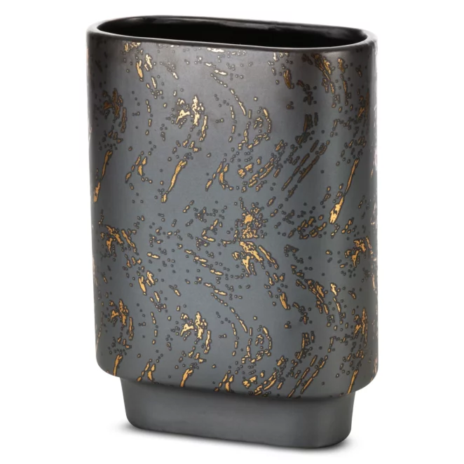 Wazon ceramiczny grafitowo-złoty dekoracyjny zdobiony przecieranym wzorem 20x10x28 cm ARIELA