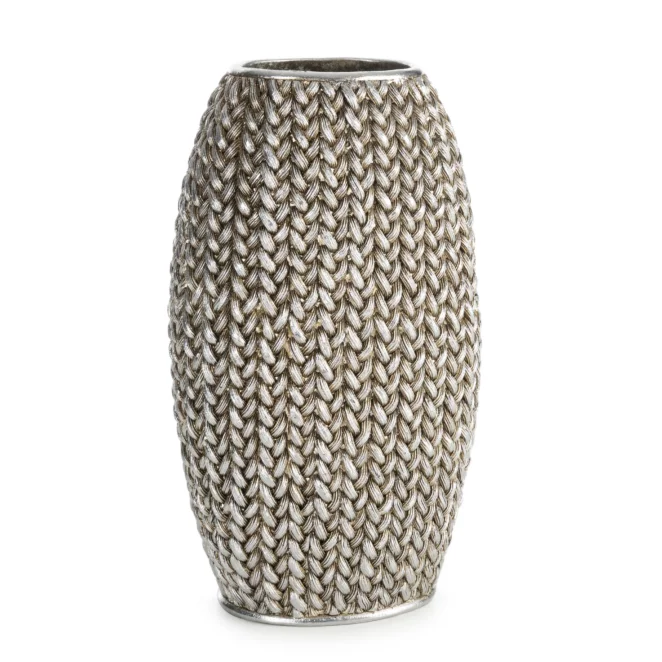 Wazon srebrny dekoracyjny zdobiony wzorem plecionego sweterka 16x12x27 cm MOLI