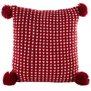 Poszewka na poduszkę 45x45 cm o plecionej strukturze czerwono biała z pomponami