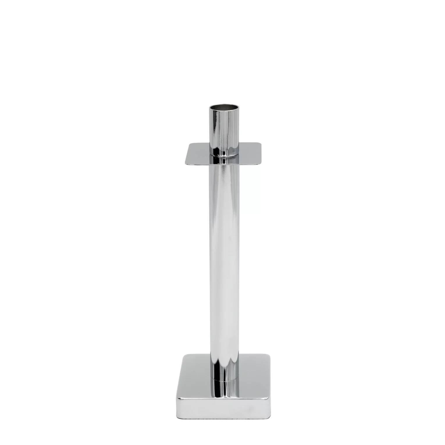 Świecznik metalowy  srebrny dekoracyjny  w minimalistycznym stylu 8x8x26 cm LORI