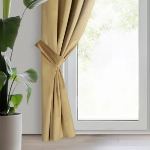 Zasłona welwetowa ciemnobeżowa, troczek w zestawie 140x270 cm przelotka - ANTARA