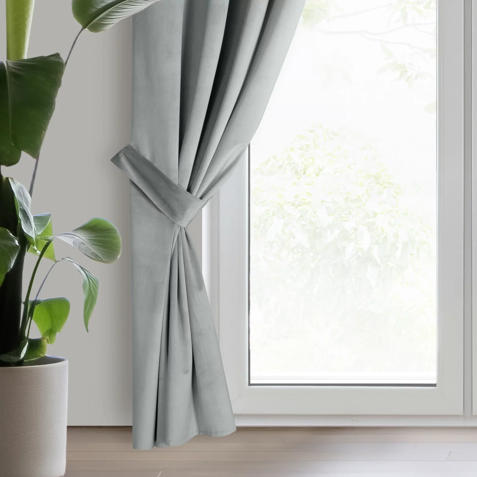 Zasłona welwetowa jasnoszara, troczek w zestawie 140x270 cm przelotka - ANTARA
