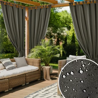 Zasłona grafitowa z wodoodpornej tkaniny idealna do ogrodu i na taras 155x260 cm szelki/rzep - GARDEN