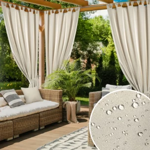 Zasłona jasnobeżowa z wodoodpornej tkaniny idealna do ogrodu i na taras 155x220 cm szelki/rzep - GARDEN