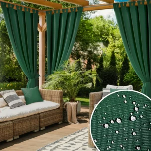 Zasłona ciemnozielona z wodoodpornej tkaniny idealna do ogrodu i na taras 155x200 cm szelki/rzep - GARDEN