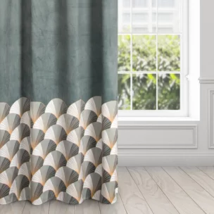Zasłona welwetowa stalowo jasnoszara ze złotym wzorem 140x250 cm przelotka - GINA - Design 91
