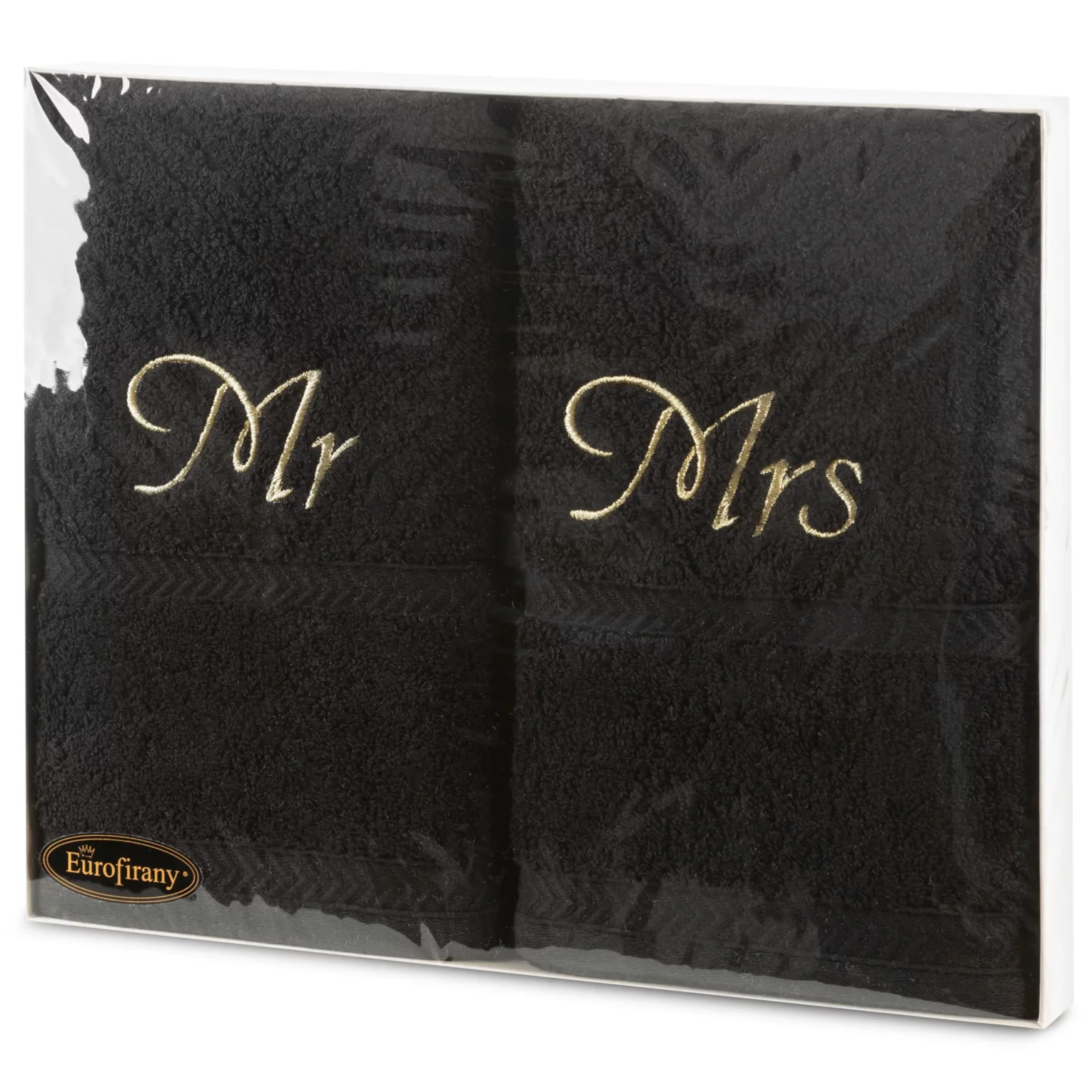 Zestaw ręczników bawełnianych na prezent 2 szt 50x90 cm kolor czarny z haftem MRS&MR