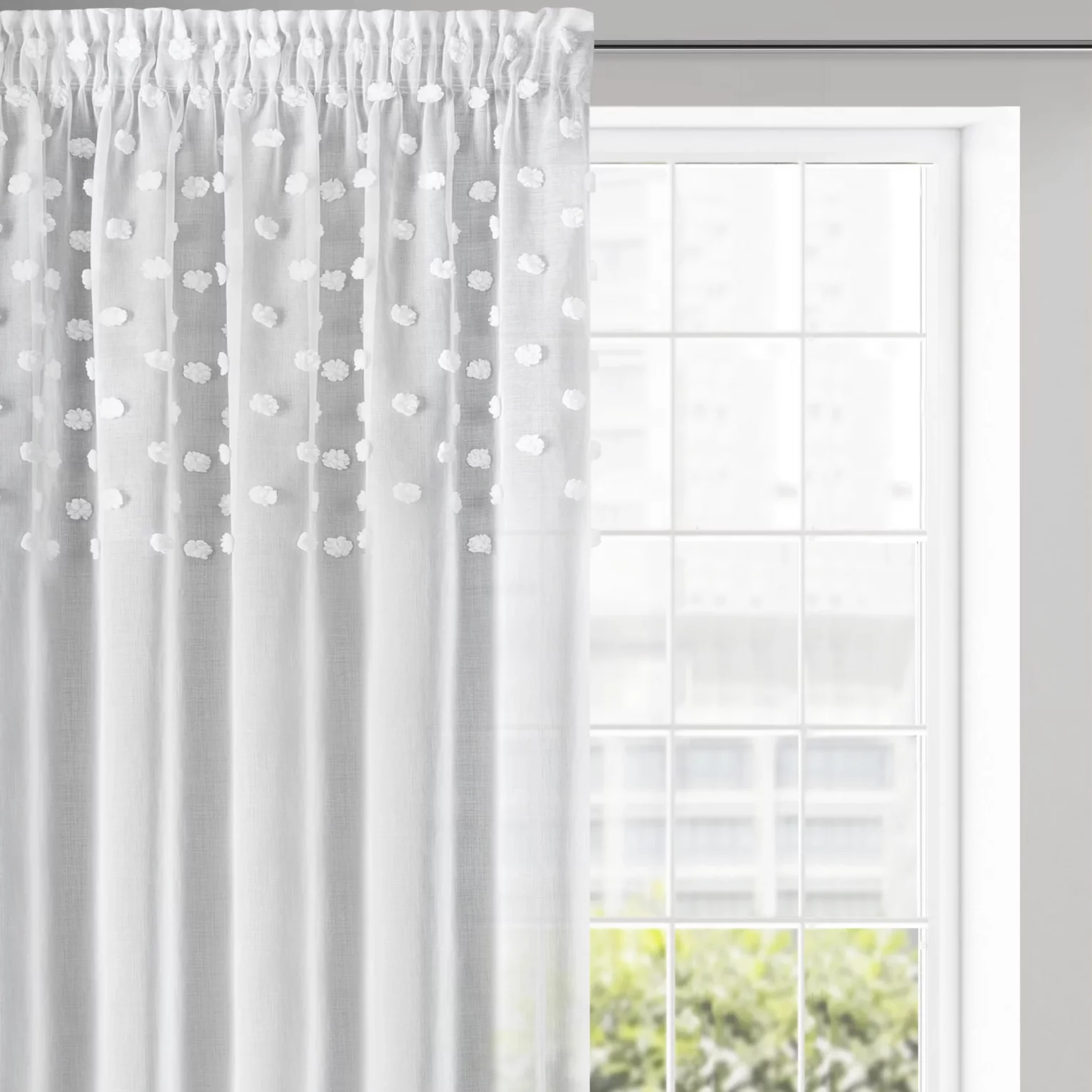 DESIGN 91 Zasłona STELLA zdobiona w górnej części trójwymiarowymi groszkami, półtransparentna