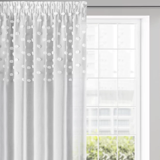 DESIGN 91 Zasłona STELLA zdobiona w górnej części trójwymiarowymi groszkami, półtransparentna